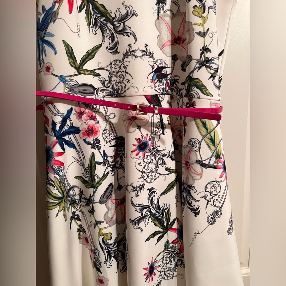 Ted Baker White Floral Midi Dress with Multi-Color Print TB 4 , USA 8/10 - Picture 4 of 7